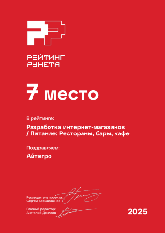 Разработка интернет-магазинов - Питание_ Рестораны бары кафе - 7 место